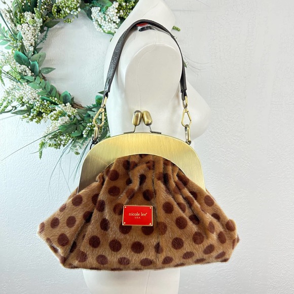 Nicole Lee Brown and Gold Polka Dot Satchel - Picture 2 of 6